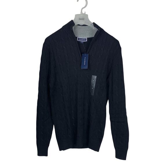 Club Room Black Quarter Zip Cotton Blend Cable Knit Sweater Men’s XXL NWT - Picture 2 of 7